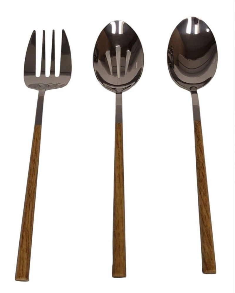 CANVAS Kin Stainless Steel Serving Set with Faux Wood Finish, 3-pc E5