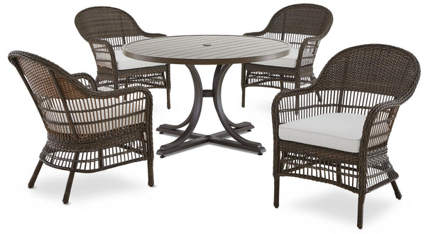 CANVAS Lorette Outdoor Patio Round Dining Set with Wicker Chairs and Built-in Umbrella Pedestal, Brown, 5-pc I6
