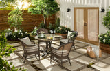 CANVAS Lorette Outdoor Patio Round Dining Set with Wicker Chairs and Built-in Umbrella Pedestal, Brown, 5-pc