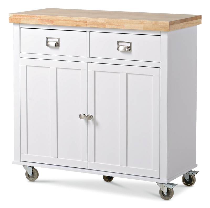 CANVAS Mayfield Wood Top Kitchen Utility Storage Cart/Island With Locking Wheels, White I3