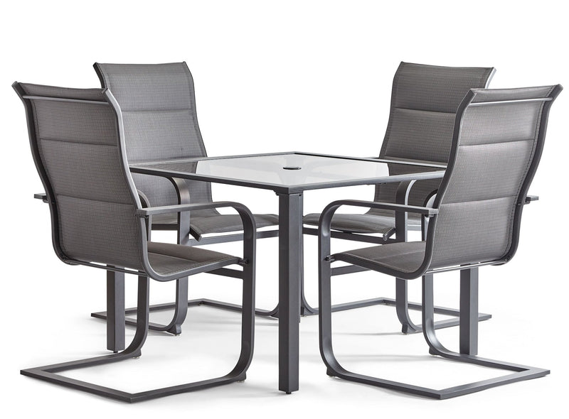 CANVAS Minden Steel Outdoor Patio Dining Set with Glass Top Table, Grey, 5-pc S7