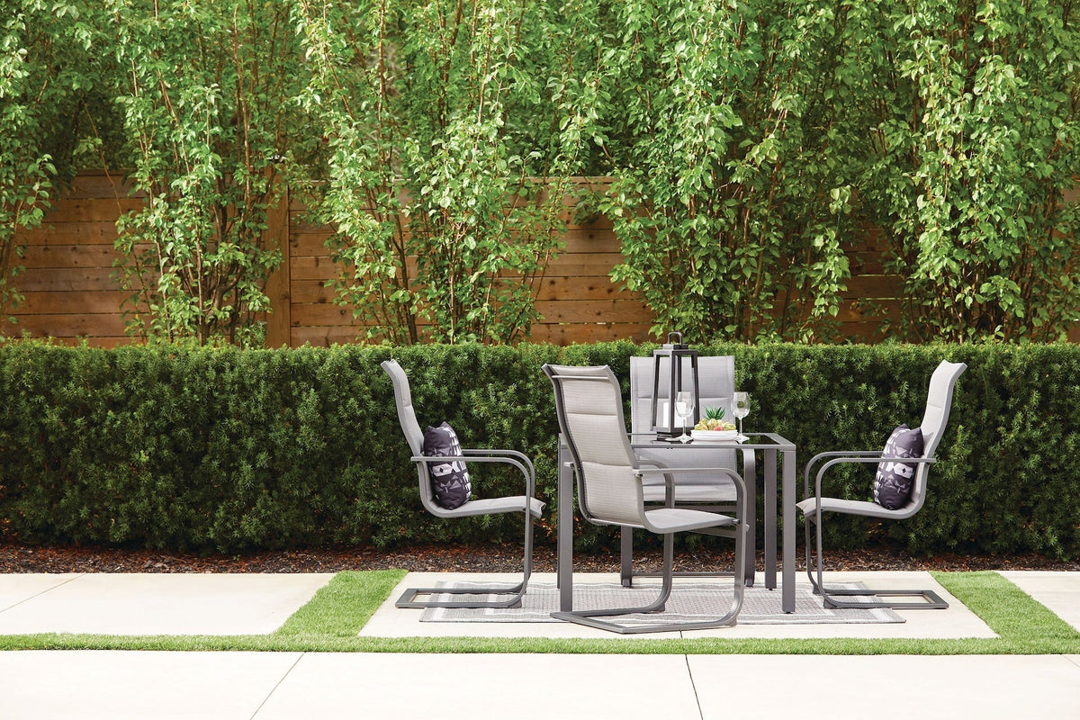 CANVAS Minden Steel Outdoor Patio Dining Set with Glass Top Table, Grey, 5-pc