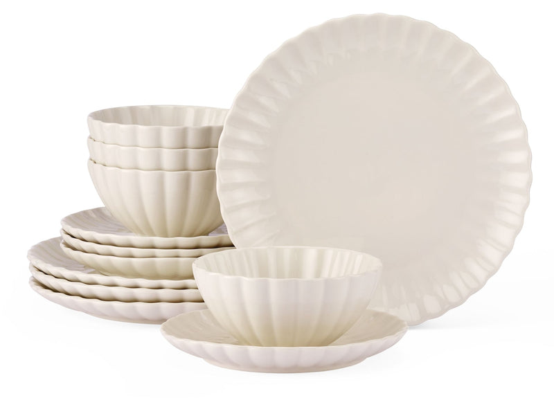 CANVAS Odessa Scalloped Porcelain Dinnerware Set, 12-pc, White B3