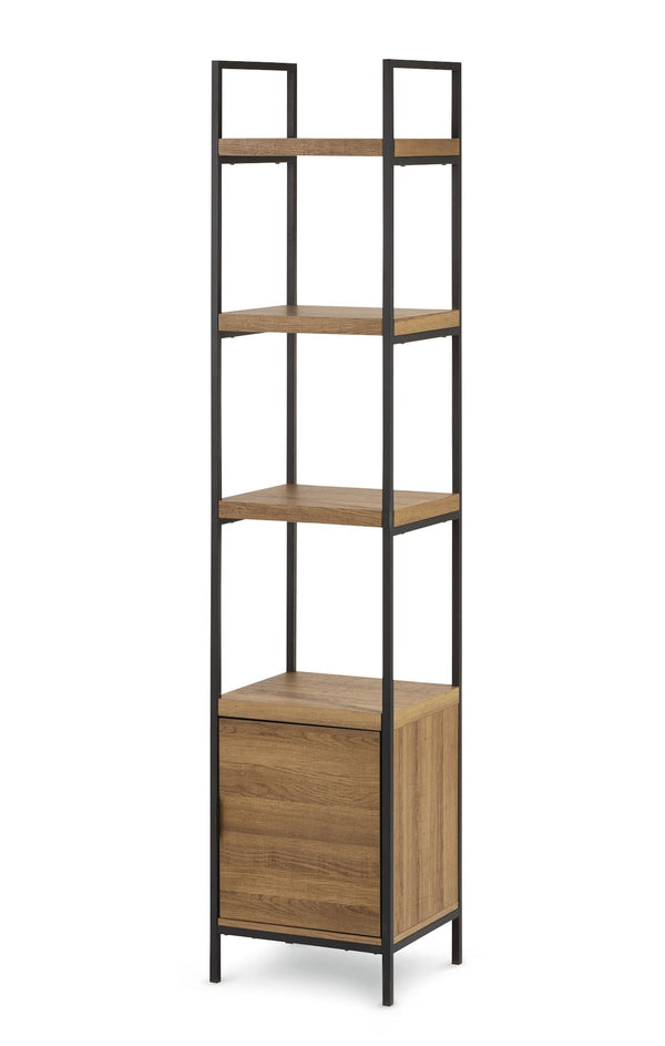 CANVAS Robson 4-Tier Metal Frame Narrow Bookcase With Storage Door, Oak Finish N7