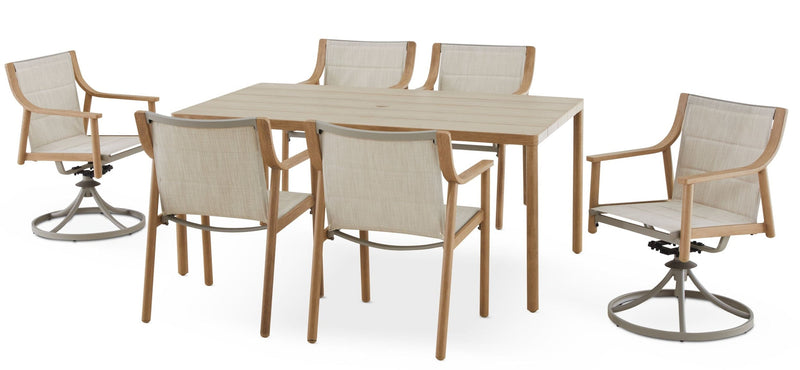 CANVAS Sauble Sling Outdoor Patio Dining Set with Swivel Chairs and Umbrella Hole, Tan, 7-pc B2