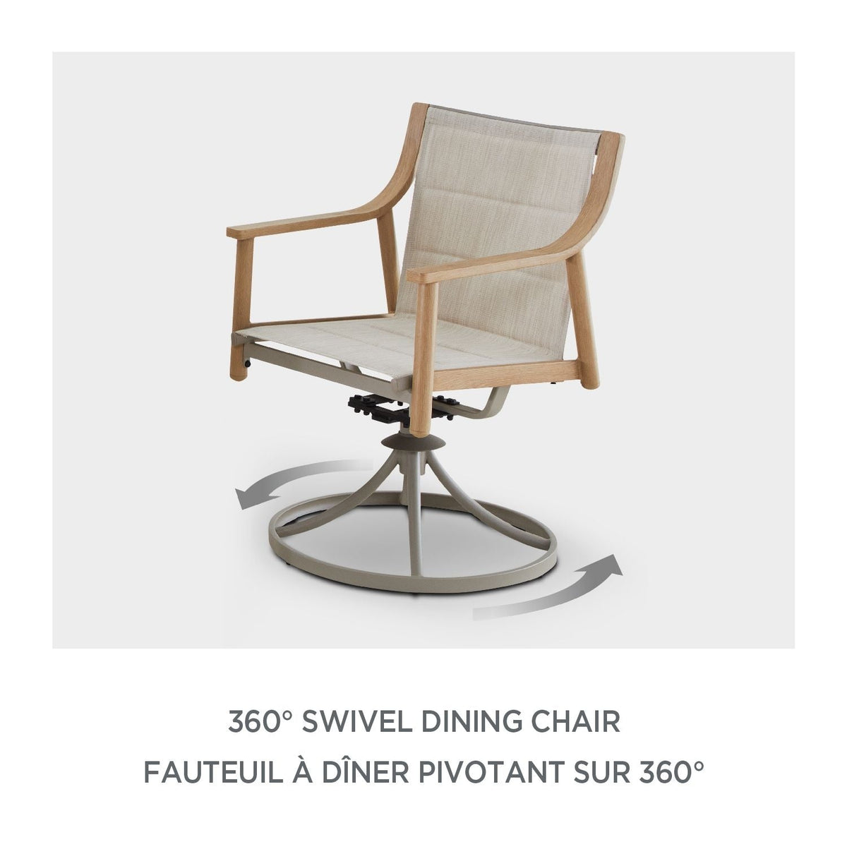 CANVAS Sauble Sling Outdoor Patio Dining Set with Swivel Chairs and Umbrella Hole, Tan, 7-pc