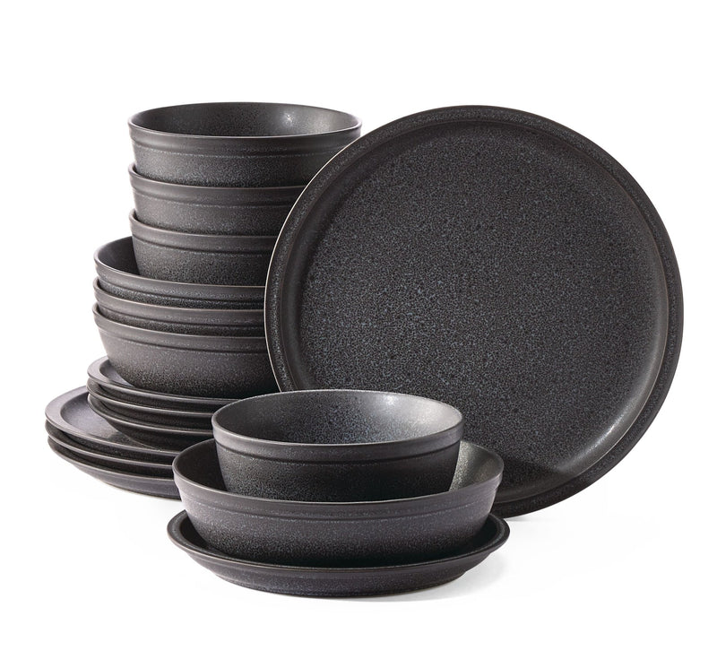 CANVAS Varennes Stoneware Dinnerware Set, Serves 4, 16-pc, Black Reactive Glaze L3