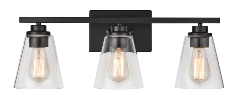 CANVAS Venlaw 3-Light Vanity Light Fixture with Clear Glass Shade, Matte Black R3