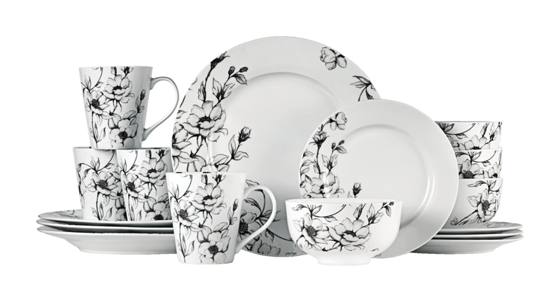 CANVAS Wild Rose Porcelain Dinnerware Set, Serves 4, 16-pc, White X8