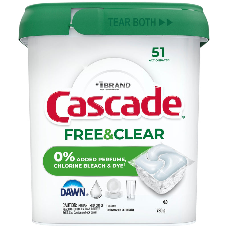 Cascade Free & Clear ActionPacs Dishwasher Detergent Pods, Unscented, 51-pk P8