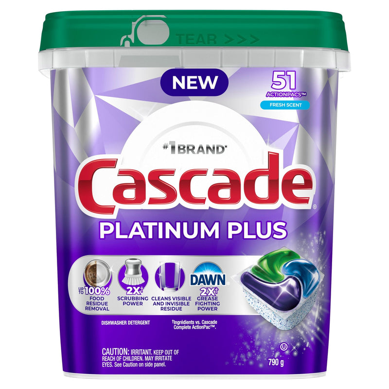Cascade Platinum Plus ActionPacs Dishwasher Detergent Pods, Fresh, 51-pk Z8