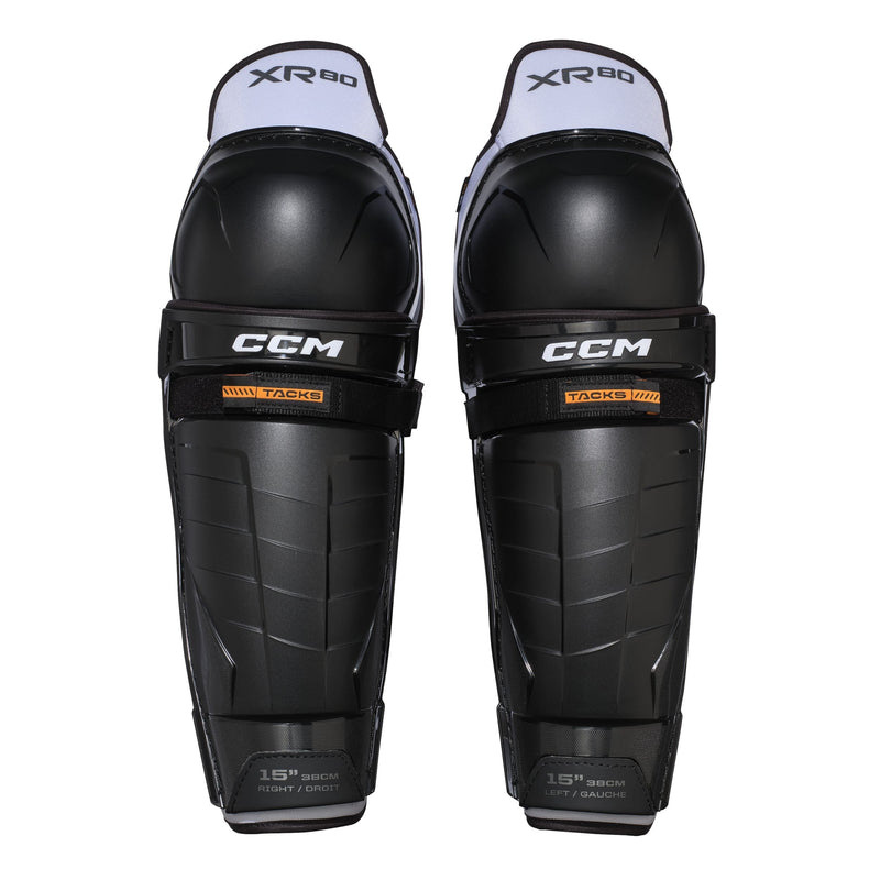 CCM Tacks XR80 Hockey Shin Guards, Junior, Black/White, Assorted Sizes E8