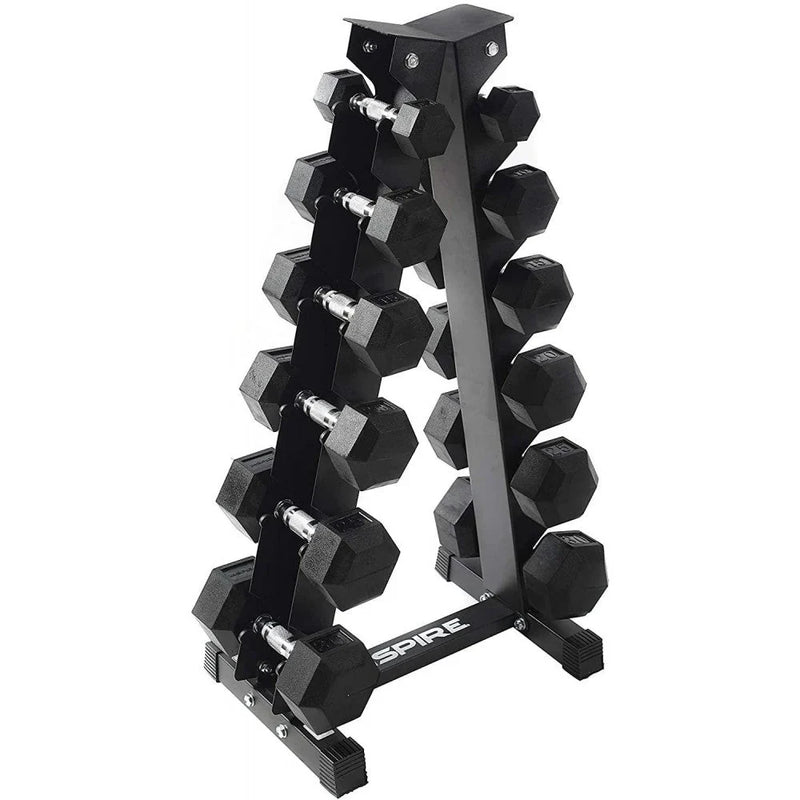 Inspire Fitness 210 lb. (5-30 lb.) Rubber Dumbbell Set with 6 pair Vertical Rack L5