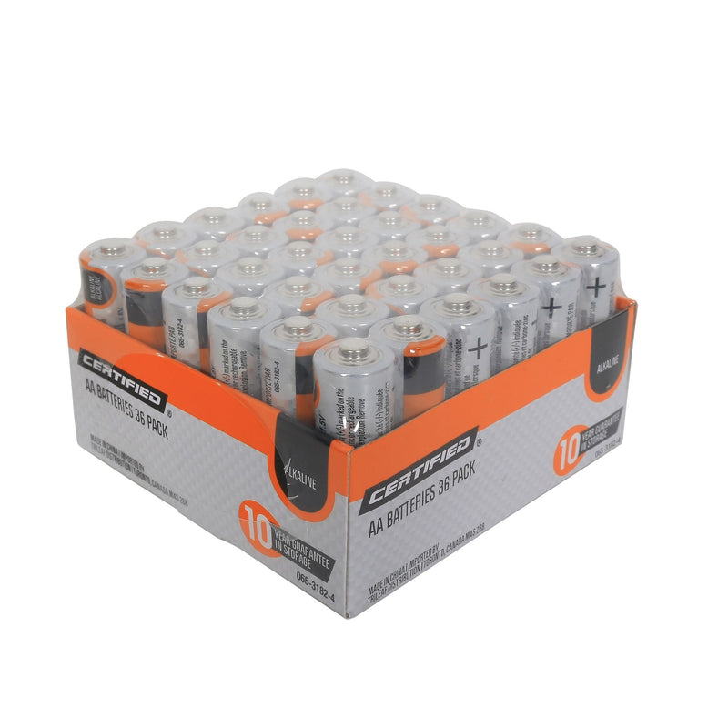 Certified AA Alkaline Battery Set, All Purpose, Long Shelf Life, 36-pk U9