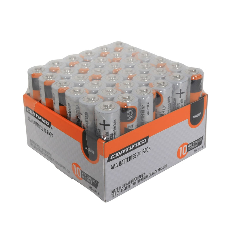Certified AAA Alkaline Battery Set, All Purpose, Long Shelf Life, 36-pk W1