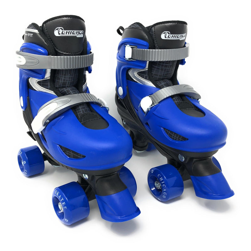 Chicago Skates Kids' Adjustable Quad Rollerblades Bundle, Blue Q5