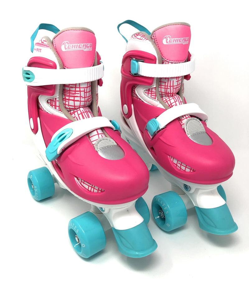Chicago Skates Kids' Adjustable Quad Rollerblades Bundle, Pink V0