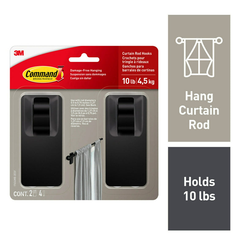 Command 2-Piece 10-lb Matte Black Damage Free Curtain Rod Hooks V4