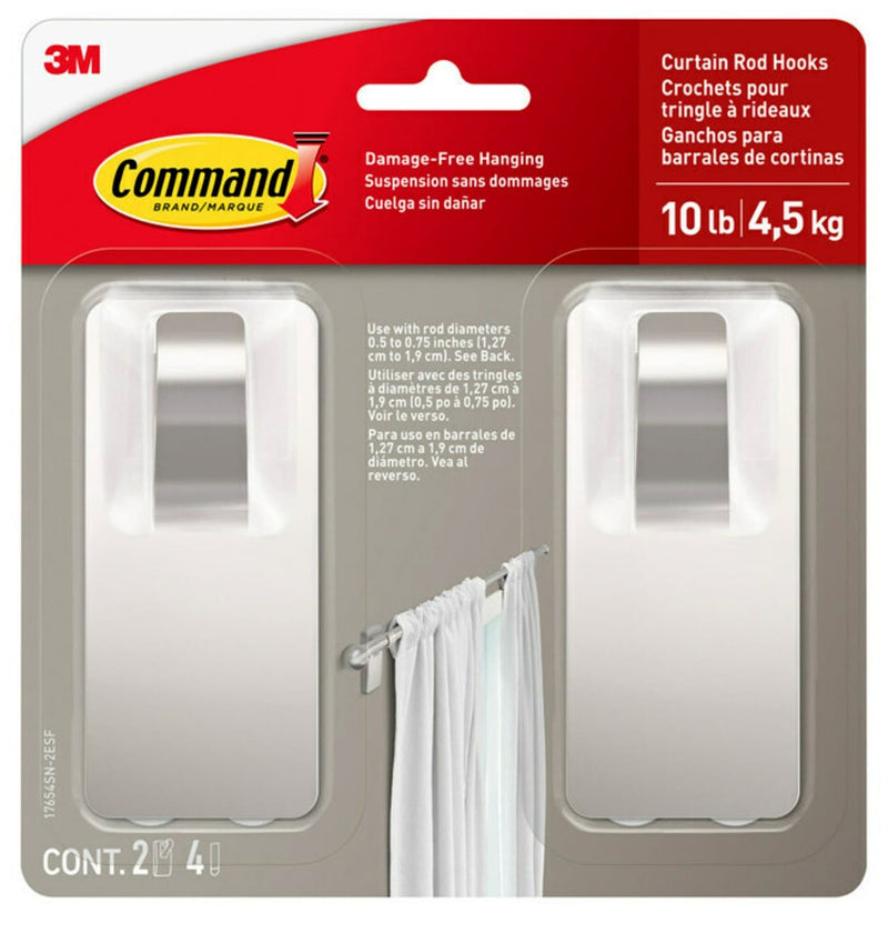 Command 2-Piece 10-lb Satin Nickel Damage Free Curtain Rod Hooks N7