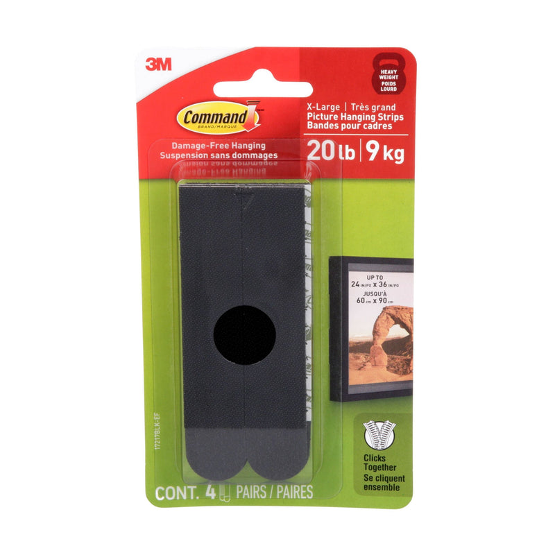 Command 20-lb Black Picture Hanging Strips, 17217BLK-EF | 4 Pairs, X-Large Strips G0