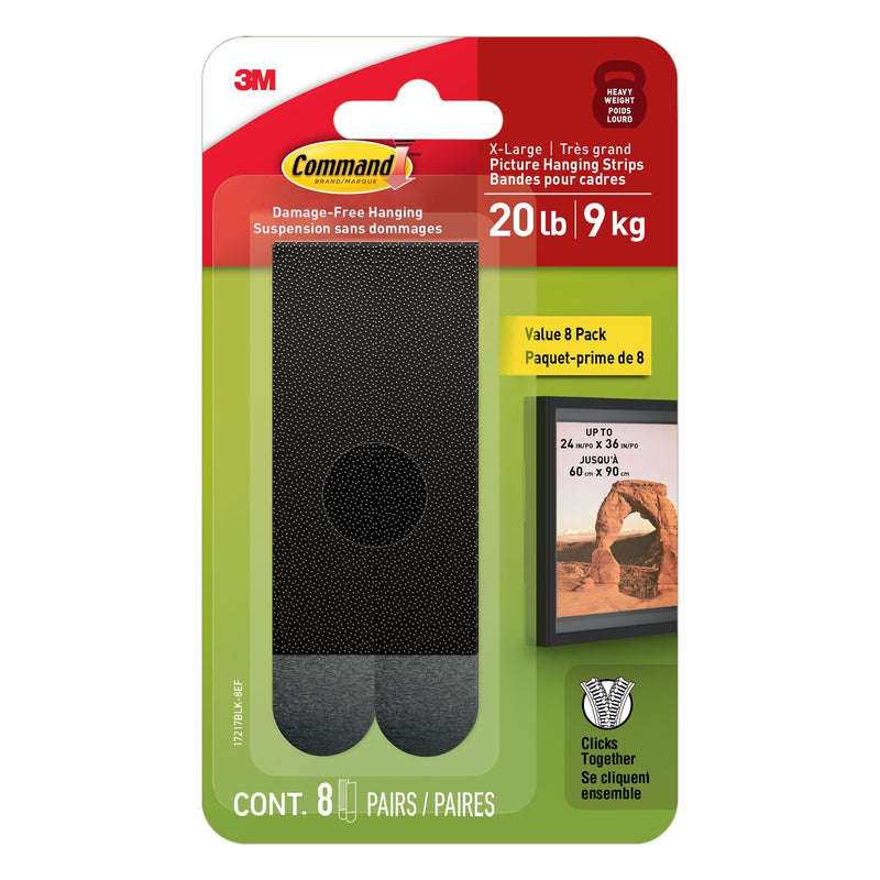 Command 20-lb Black Picture Hanging Strips Value Pack, 17217BLK-8EF | 8 Pairs, X-Large Strips P8