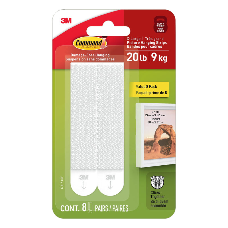 Command 20-lb White Picture Hanging Strips Value Pack, 17217-8EF | 8 Pairs, X-Large Strips B7