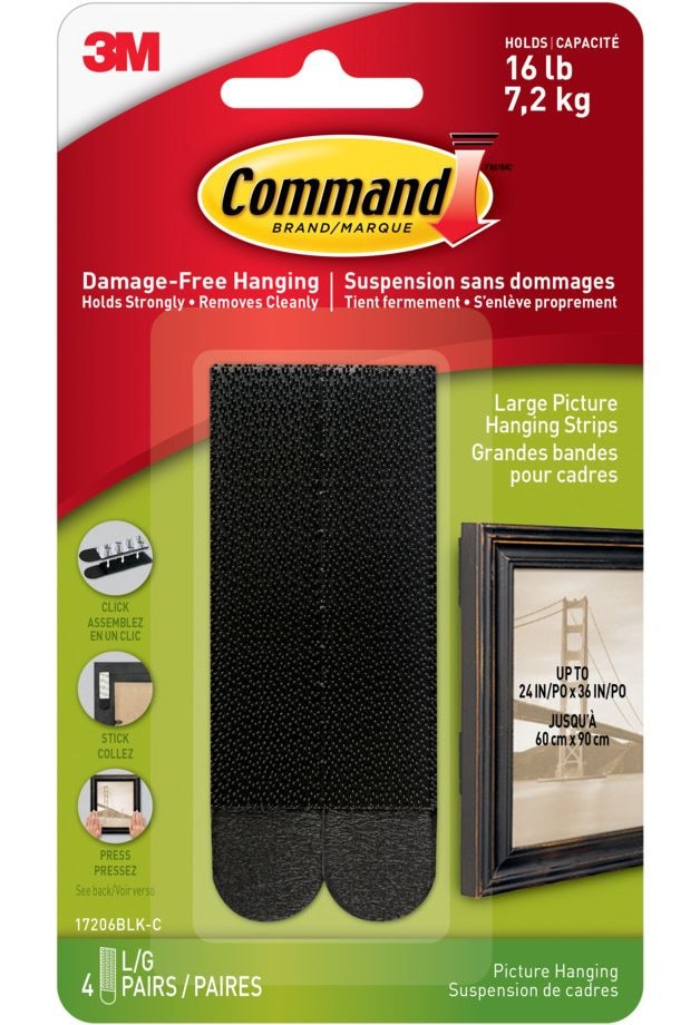 Command Large Adhesive Picture Hanging Strips, Black, 16-lbs, 4 Strips per Pack X5