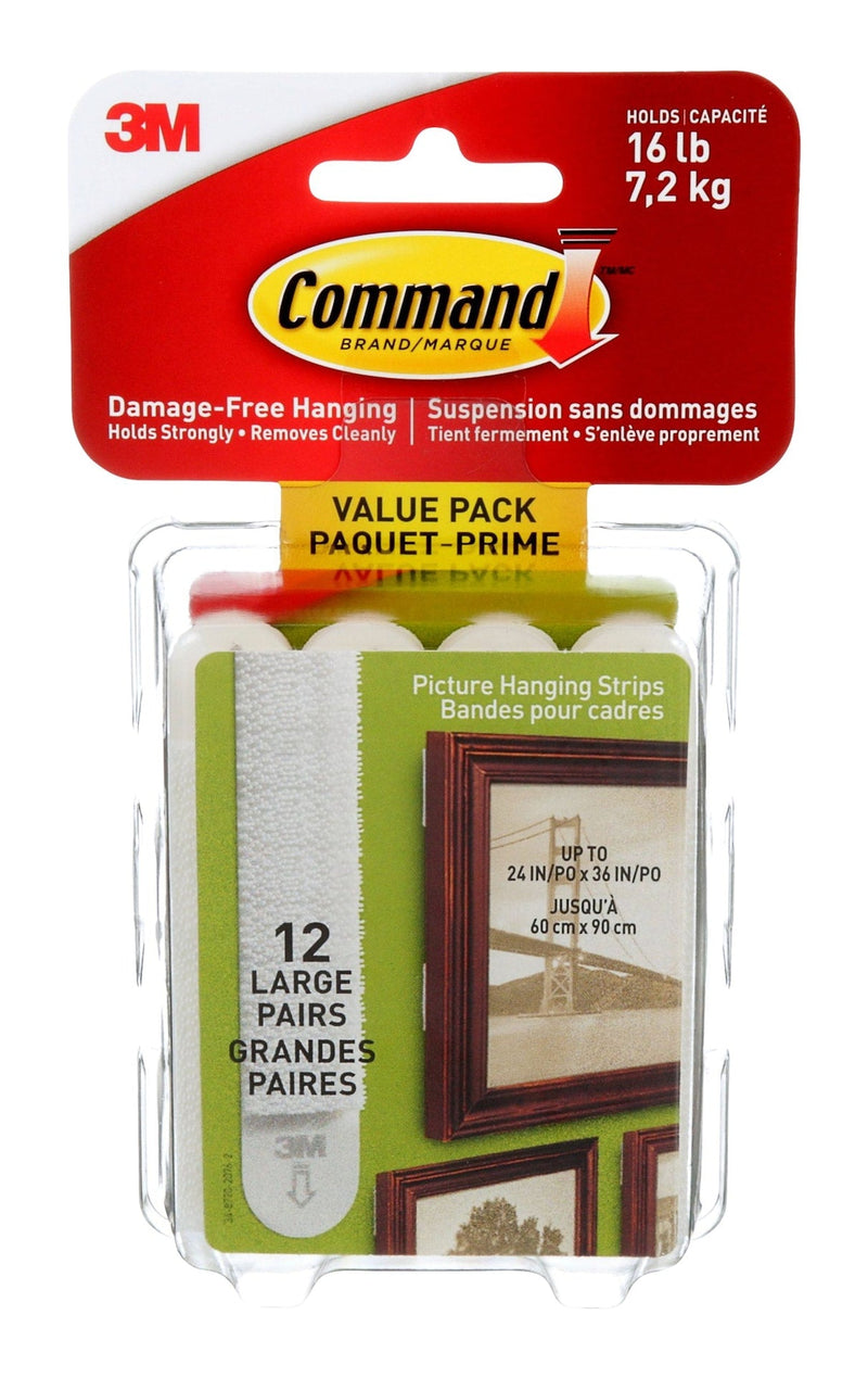Command Large Adhesive Picture Hanging Strips Value Pack, White, 16-lbs, 12 Strips per Pack L3
