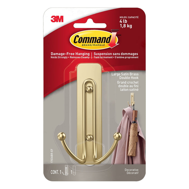 Command Large Satin Brass Hook, 17036BR-EF | 1 Hook, 1 Strip per Pack P2