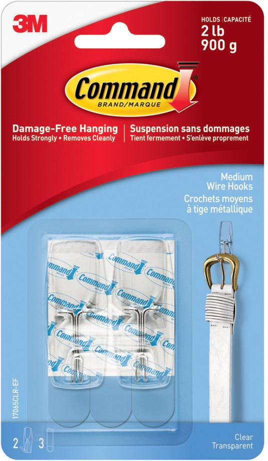 Command Medium Wire Toggle Hooks with Adhesive Strips, Clear, 2-lbs, 2 Strips per Pack Y3