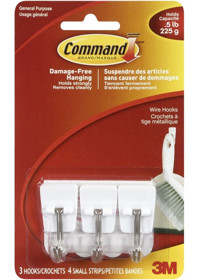 Command Micro Wire Utensil Hooks with Adhesive Strips, White, 0.5-lbs, 3 Strips Per Pack U6