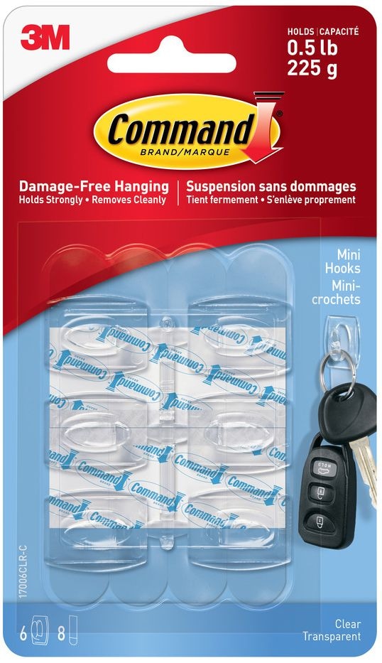 Command Mini Clear Hooks and Strips Work, Damage Free Hanging, 0.5-lb Capacity N3