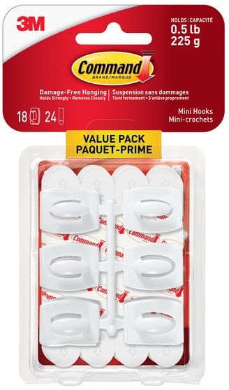 Command Mini Hooks Value Pack with Adhesive Strips, Clear, 0.5-lbs, 18 Strips per Pack Y0