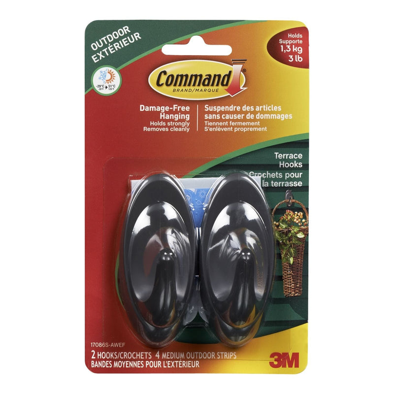 Command Outdoor Medium Slate Terrace Hooks, Easy Application, Foam Strips included C6