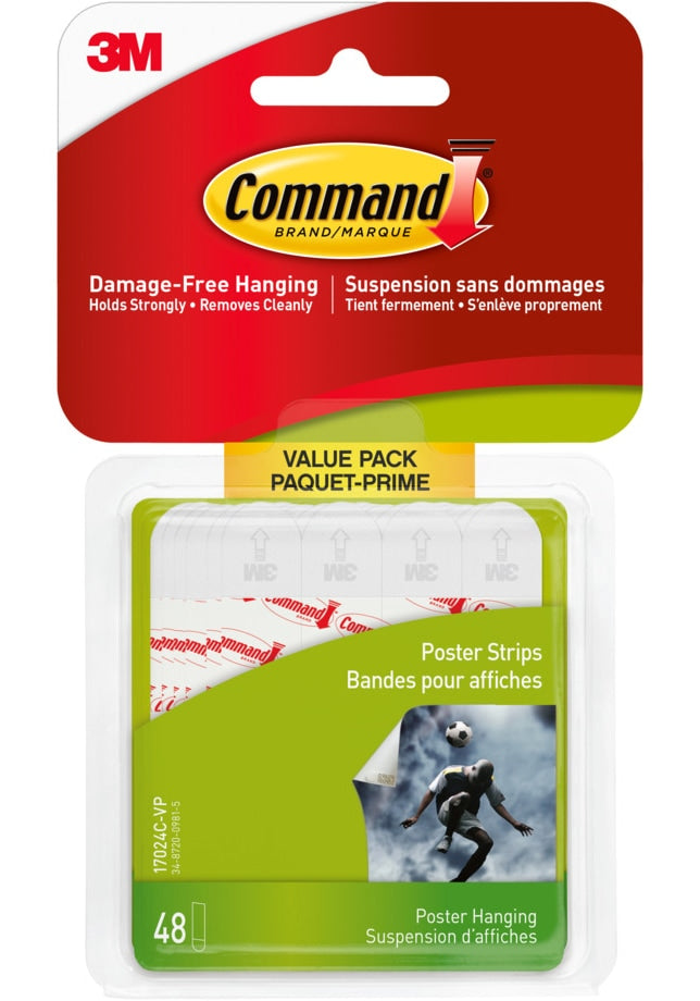 Command Small Adhesive Poster Hanging Strips Value Pack for Small Posters, White, 48 Strips per Pack K5
