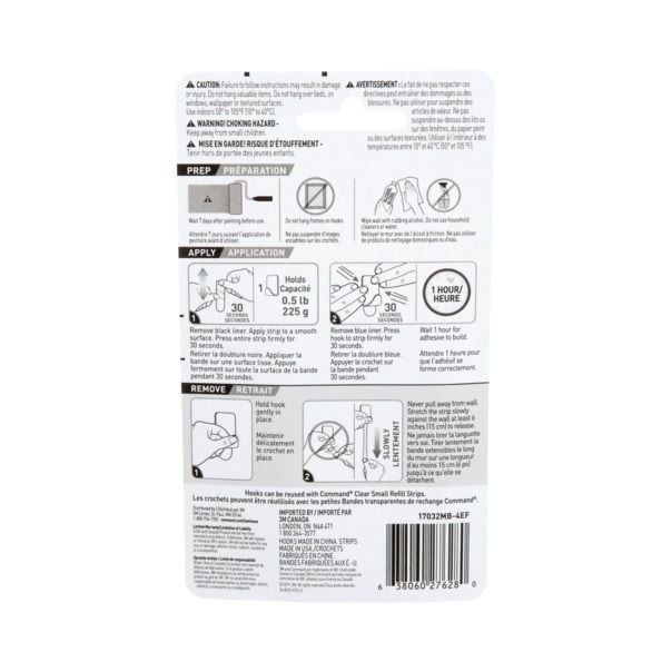 Command Small Decorative Hooks with Adhesive Strips, Matte Black, 0.5-lbs, 4 Strips per Pack Q9