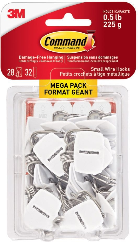 Command Small Utensils Wire Hooks Mega Pack with Adhesive Strips, White, 0.5-lbs, 28 Hooks/Pack V4
