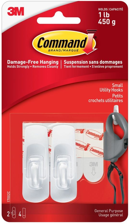 Command Small Utility Hooks Value Pack with Adhesive Strips, White, 1-lb, 2 Strips per Pack Y4