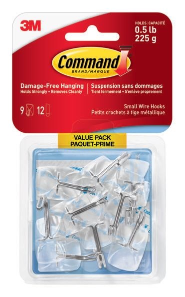 Command Small Wire Hooks Value Pack with Adhesive Strips, Clear, 0.5-lbs, 9 Strips per Pack D5