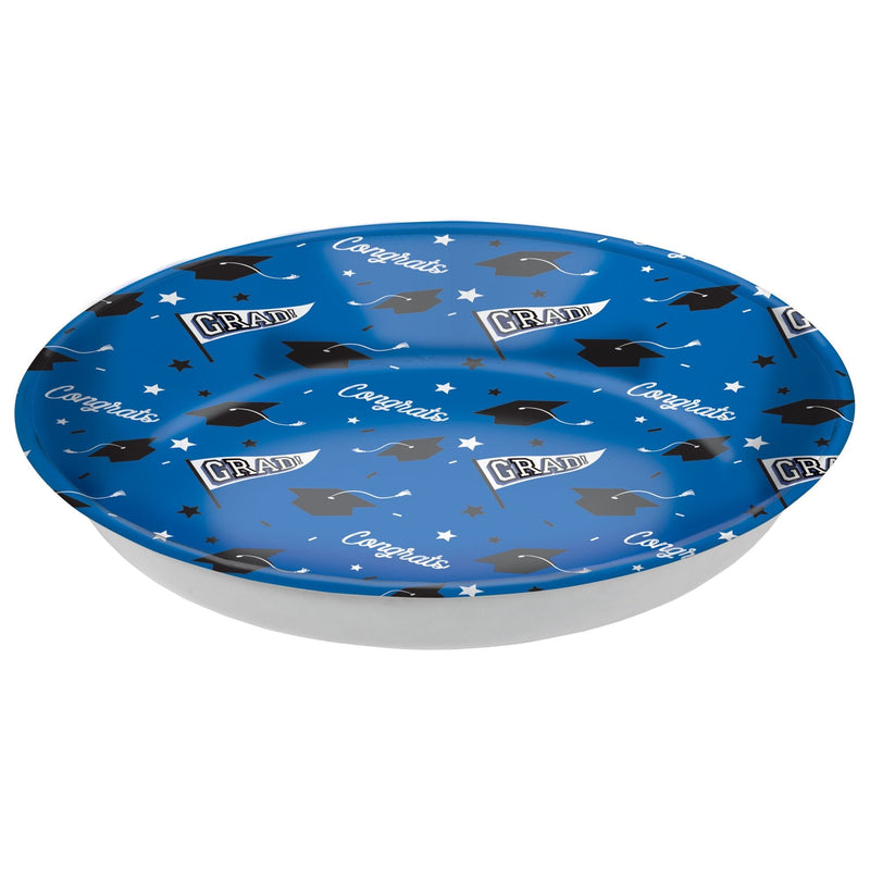 "Congrats Grad" Round Plastic Reusable Serving Bowl, Blue, 14-in, for Graduation F6