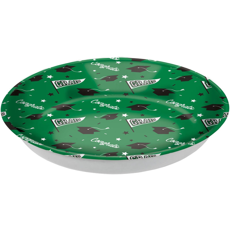 "Congrats Grad" Round Plastic Reusable Serving Bowl, Green, 14-in, for Graduation V6