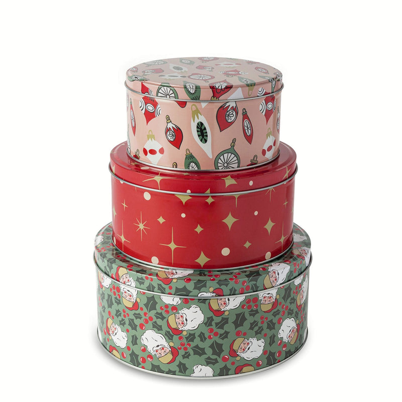 Core Home Retro Print Nested Storage Tin Canister Set with Lids, 3 Count H0