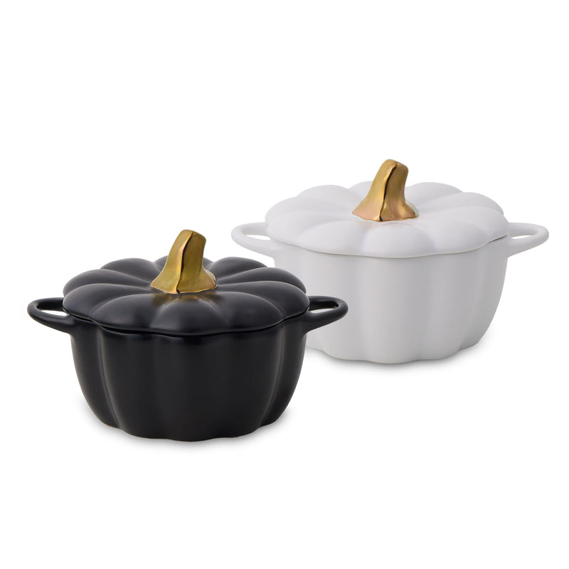 Core Kitchen 320-mL Black/White Ceramic Pumpkin Cocotte, 2-pk S9