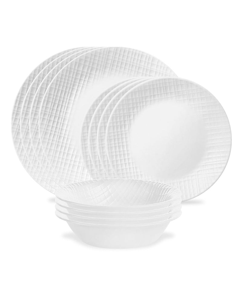 Corelle Linen Weave Dinnerware Set, Serves 4, 12-pc, White D0
