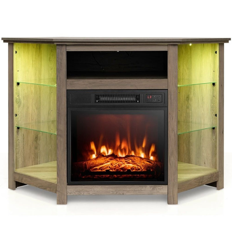 Costway Fireplace TV Stand with Led Lights and 18" P9