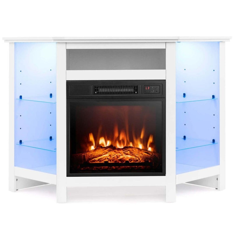 Costway Fireplace TV Stand with LED Lights, White S9