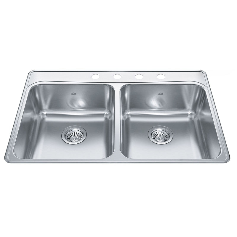 Creemore Drop-In Double 4-Hole Stainless Steel Sink, 33x22-in Z7