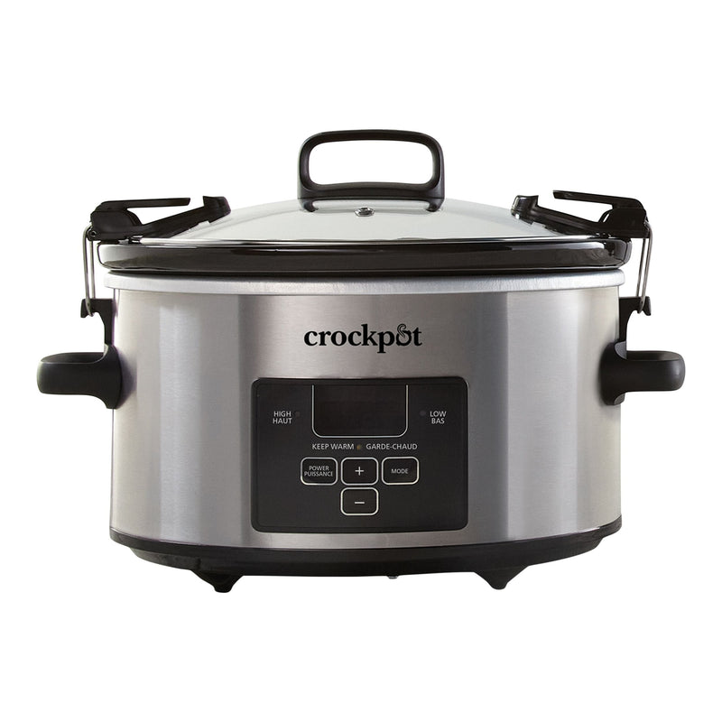 Crock-Pot Digital Programmable Slow Cooker with Locking Lid, Feeds 4 People & More, Stainless Steel, 4-qt T3