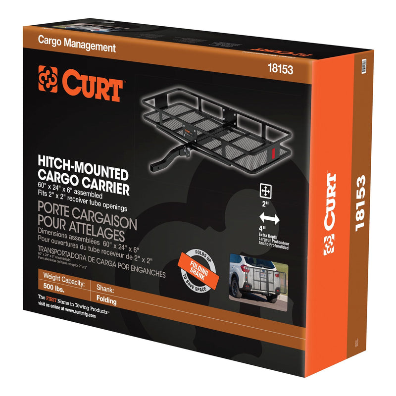 CURT 18153 60 x 24-Inch Basket Hitch Cargo Carrier, 500 lbs Capacity, Black Steel, 2-In Folding Shank T7