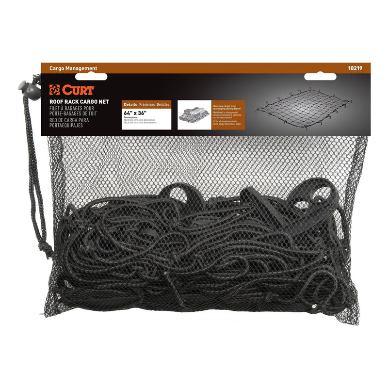 CURT 18219 Elastic Cargo Net with Hooks for Extended Roof Basket, 64 x 36-in H1